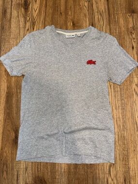Lacoste Light Heather Gray Crewneck Tee with Green Croc Logo